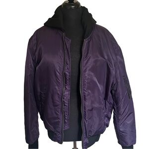 Urban ID Women’s Black and Purple Hooded  Bomber Jacket.          Size L